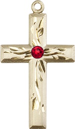 [5924GF-STN7] 14kt Gold Filled Cross Medal with a 3mm Ruby Swarovski stone