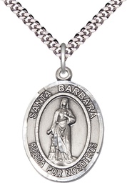 [7006SPSS/24S] Sterling Silver Santa Barbara Pendant on a 24 inch Light Rhodium Heavy Curb chain