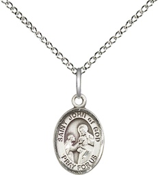 [9112SS/18SS] Sterling Silver Saint John of God Pendant on a 18 inch Sterling Silver Light Curb chain