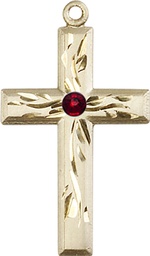 [5924KT-STN1] 14kt Gold Cross Medal with a 3mm Garnet Swarovski stone
