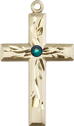 [5924KT-STN5] 14kt Gold Cross Medal with a 3mm Emerald Swarovski stone