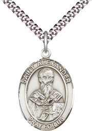 [7012SS/24S] Sterling Silver Saint Alexander Sauli Pendant on a 24 inch Light Rhodium Heavy Curb chain