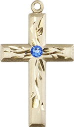 [5924KT-STN9] 14kt Gold Cross Medal with a 3mm Sapphire Swarovski stone