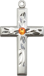 [5924SS-STN11] Sterling Silver Cross Medal with a 3mm Topaz Swarovski stone
