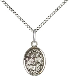 [9132SS/18SS] Sterling Silver Saints Cosmas &amp; Damian Pendant on a 18 inch Sterling Silver Light Curb chain