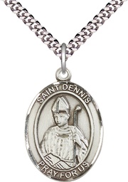 [7025SS/24S] Sterling Silver Saint Dennis Pendant on a 24 inch Light Rhodium Heavy Curb chain