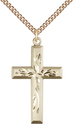 [5925GF/24GF] 14kt Gold Filled Cross Pendant on a 24 inch Gold Filled Heavy Curb chain