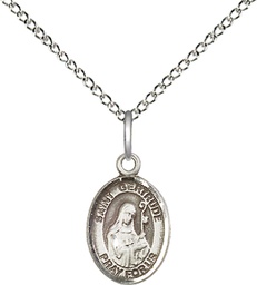[9219SS/18SS] Sterling Silver Saint Gertrude of Nivelles Pendant on a 18 inch Sterling Silver Light Curb chain