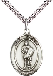 [7034SS/24S] Sterling Silver Saint Florian Pendant on a 24 inch Light Rhodium Heavy Curb chain