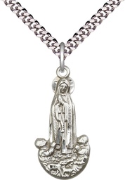[5931SS/24S] Sterling Silver Our Lady of Fatima Pendant on a 24 inch Light Rhodium Heavy Curb chain