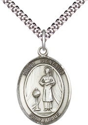 [7038SS/24S] Sterling Silver Saint Genesius of Rome Pendant on a 24 inch Light Rhodium Heavy Curb chain