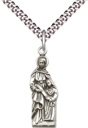 [5932SS/24S] Sterling Silver Saint Ann Pendant on a 24 inch Light Rhodium Heavy Curb chain