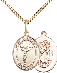 [8140GF/18G] 14kt Gold Filled Saint Christopher Cheerleading Pendant on a 18 inch Gold Plate Light Curb chain