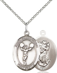 [8140SS/18SS] Sterling Silver Saint Christopher Cheerleading Pendant on a 18 inch Sterling Silver Light Curb chain
