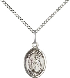 [9254SS/18SS] Sterling Silver Saint Aaron Pendant on a 18 inch Sterling Silver Light Curb chain