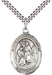 [7054SS/24S] Sterling Silver Saint John the Baptist Pendant on a 24 inch Light Rhodium Heavy Curb chain
