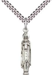 [5939SS/24S] Sterling Silver Madonna &amp; Child Pendant on a 24 inch Light Rhodium Heavy Curb chain