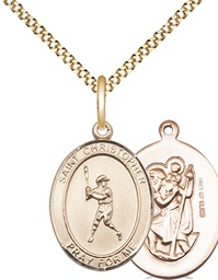 [8150GF/18G] 14kt Gold Filled Saint Christopher Baseball Pendant on a 18 inch Gold Plate Light Curb chain