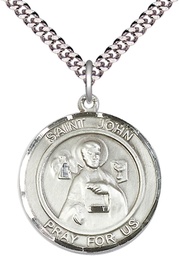 [7056RDSS/24S] Sterling Silver Saint John the Apostle Pendant on a 24 inch Light Rhodium Heavy Curb chain
