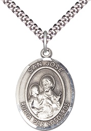 [7058SPSS/24S] Sterling Silver San Jose Pendant on a 24 inch Light Rhodium Heavy Curb chain