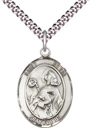[7062SS/24S] Sterling Silver Saint Kevin Pendant on a 24 inch Light Rhodium Heavy Curb chain