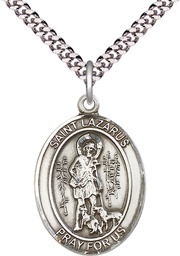 [7066SS/24S] Sterling Silver Saint Lazarus Pendant on a 24 inch Light Rhodium Heavy Curb chain