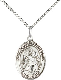 [8039SS/18SS] Sterling Silver Saint Gabriel the Archangel Pendant on a 18 inch Sterling Silver Light Curb chain