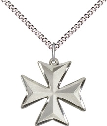 [5993SS-CV/18S] Sterling Silver Maltese Cross Pendant on a 18 inch Light Rhodium Light Curb chain