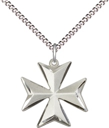 [5993SS-CX/18S] Sterling Silver Maltese Cross Pendant on a 18 inch Light Rhodium Light Curb chain