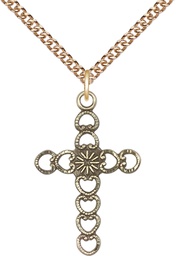 [5997GF/24GF] 14kt Gold Filled Hearts w/Sunburst Pendant on a 24 inch Gold Filled Heavy Curb chain