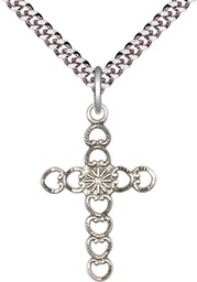 [5997SS/24S] Sterling Silver Hearts w/Sunburst Pendant on a 24 inch Light Rhodium Heavy Curb chain