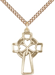 [5999GF/24GF] 14kt Gold Filled Shamrock Cross Pendant on a 24 inch Gold Filled Heavy Curb chain