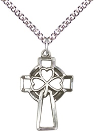 [5999SS/24SS] Sterling Silver Shamrock Cross Pendant on a 24 inch Sterling Silver Heavy Curb chain