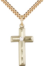 [6000GF-STN4/24G] 14kt Gold Filled Cross Pendant with a 3mm Crystal Swarovski stone on a 24 inch Gold Plate Heavy Curb chain