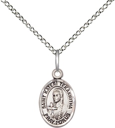 [9438SS/18SS] Sterling Silver Saint Kateri Tekakwitha Pendant on a 18 inch Sterling Silver Light Curb chain