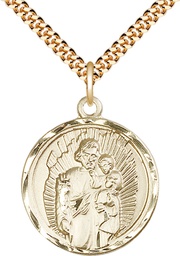 [0036KGF/24G] 14kt Gold Filled Saint Joseph Pendant on a 24 inch Gold Plate Heavy Curb chain