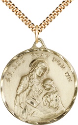 [0203AGF/24G] 14kt Gold Filled Saint Ann Pendant on a 24 inch Gold Plate Heavy Curb chain