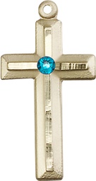 [6000KT-STN12] 14kt Gold Cross Medal with a 3mm Zircon Swarovski stone