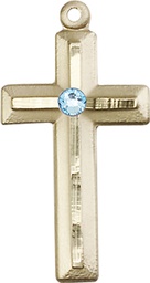 [6000KT-STN3] 14kt Gold Cross Medal with a 3mm Aqua Swarovski stone