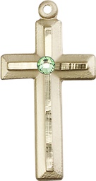 [6000KT-STN8] 14kt Gold Cross Medal with a 3mm Peridot Swarovski stone