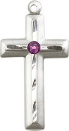 [6000SS-STN2] Sterling Silver Cross Medal with a 3mm Amethyst Swarovski stone