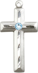 [6000SS-STN3] Sterling Silver Cross Medal with a 3mm Aqua Swarovski stone