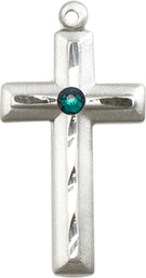 [6000SS-STN5] Sterling Silver Cross Medal with a 3mm Emerald Swarovski stone