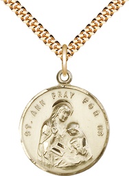 [0701AGF/24G] 14kt Gold Filled Saint Ann Pendant on a 24 inch Gold Plate Heavy Curb chain