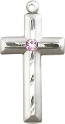 [6000SS-STN6] Sterling Silver Cross Medal with a 3mm Light Amethyst Swarovski stone