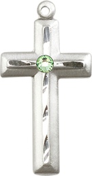 [6000SS-STN8] Sterling Silver Cross Medal with a 3mm Peridot Swarovski stone