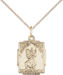 [0804CGF/18GF] 14kt Gold Filled Saint Christopher Pendant on a 18 inch Gold Filled Light Curb chain
