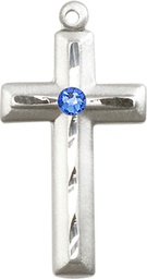 [6000SS-STN9] Sterling Silver Cross Medal with a 3mm Sapphire Swarovski stone