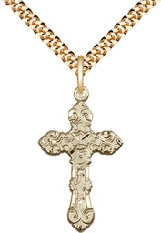 [6001GF/24G] 14kt Gold Filled Cross Pendant on a 24 inch Gold Plate Heavy Curb chain