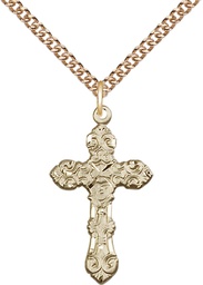 [6001GF/24GF] 14kt Gold Filled Cross Pendant on a 24 inch Gold Filled Heavy Curb chain